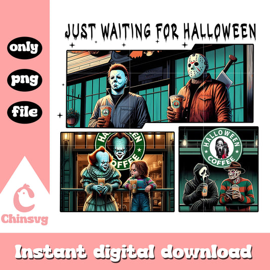 Halloween coffee just waiting for halloween png, pennywise coffee png