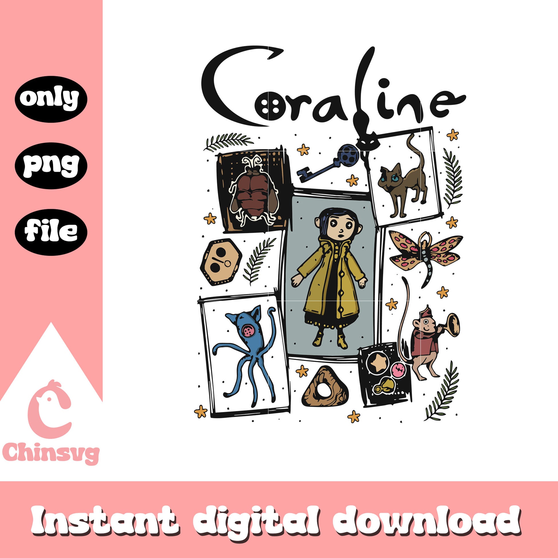 Halloween coraline spooky movie png, halloween coraline outfit png