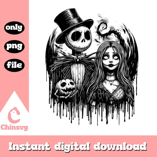 Halloween couple jack and sally png,  pumpkin king png, jack skellington png