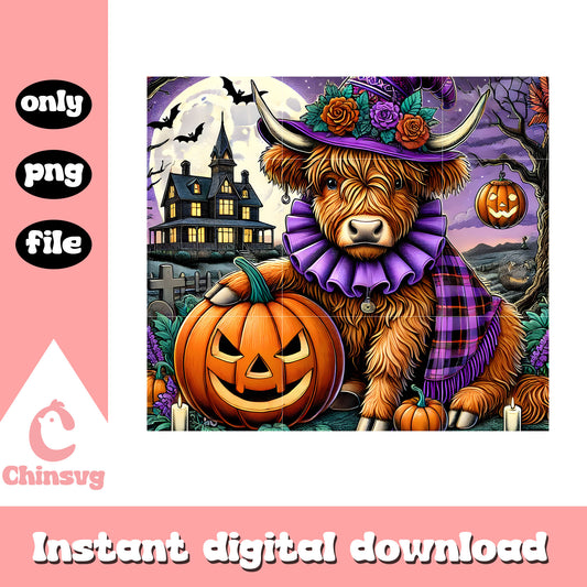 Halloween cow tumbler design png, halloween decoration png