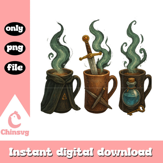 Halloween cups decorations design png, happy halloween png