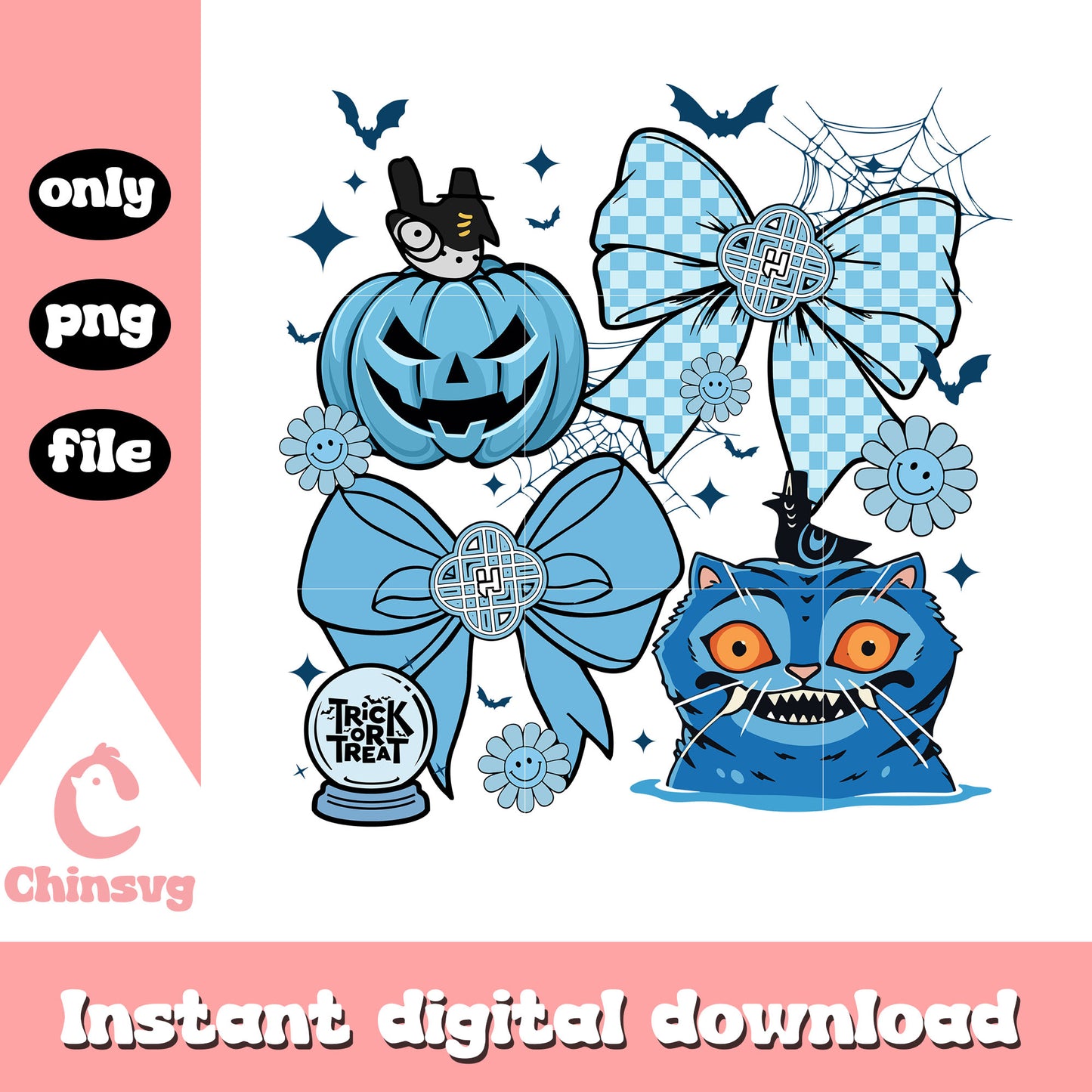 Halloween derpy tiger and vintage bow png, pumpkin png