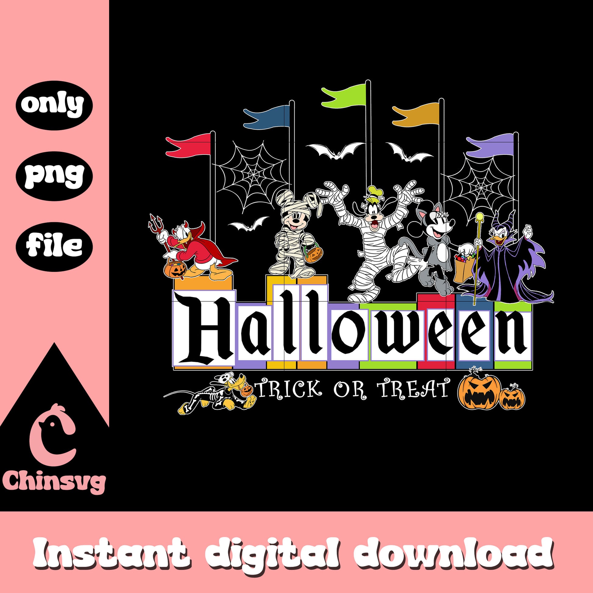 Halloween disney trick or treat flags clipart png, trick or treat png