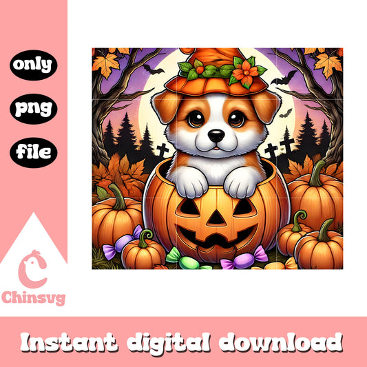 Halloween dog pumpkin design tumbler png, halloween art ideas png