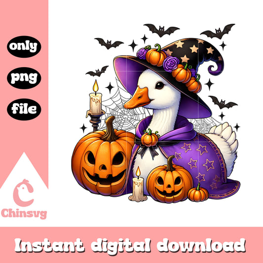 Halloween duck witch drawing design png, happy halloween png