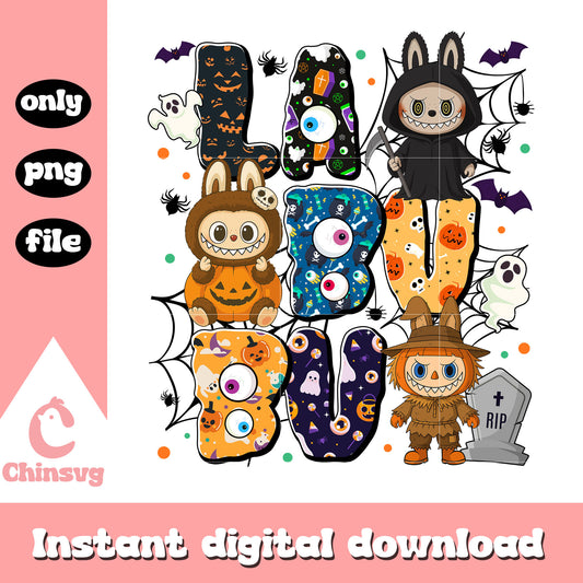 Halloween font labubu design png, halloween vibes png