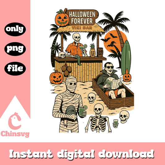 Halloween forever characters vibes design png, spooky characters png