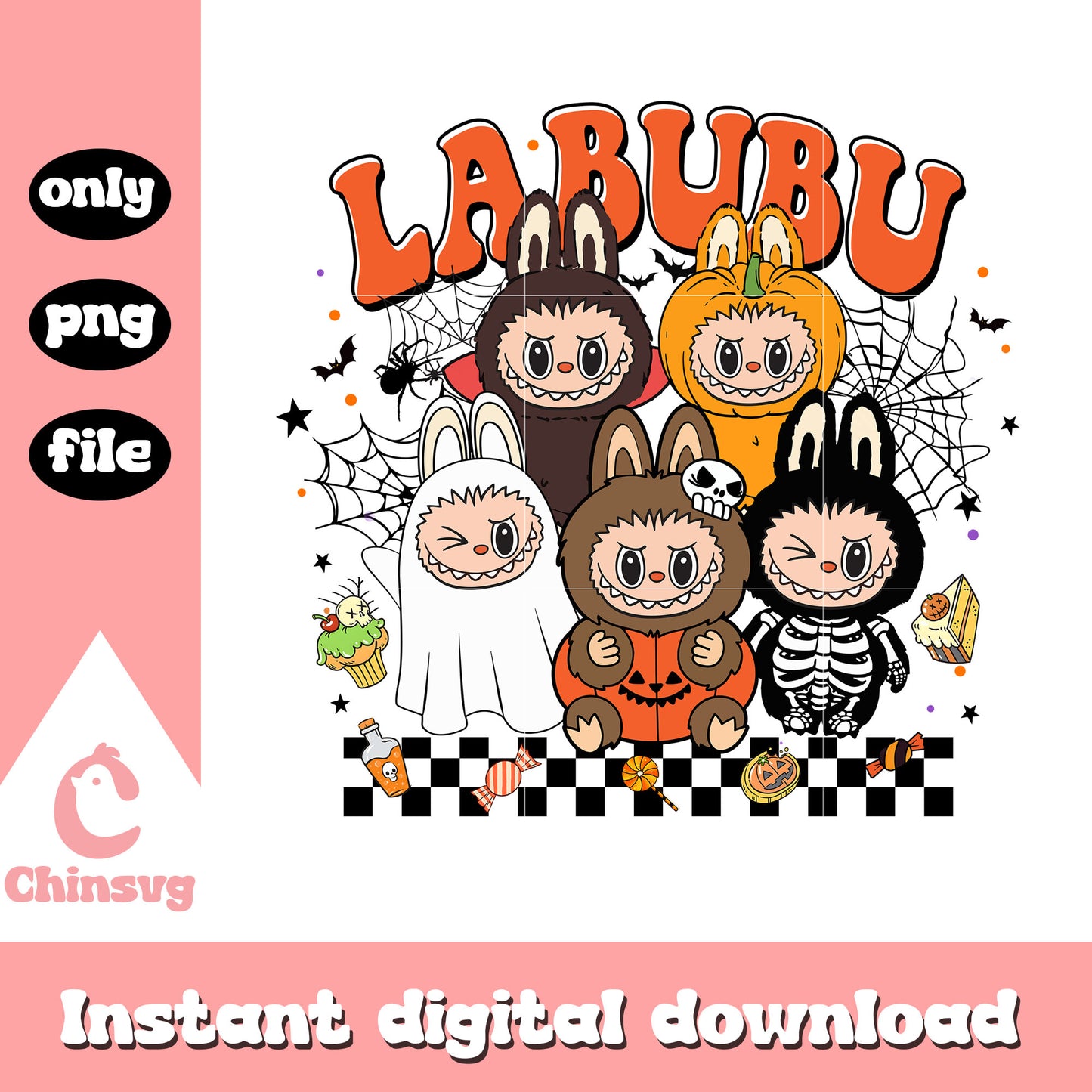 Halloween funny cute labubu design png, labubu halloween png