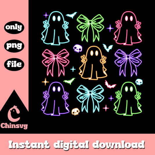 Halloween ghost coquette bow neon png, halloween ghost png