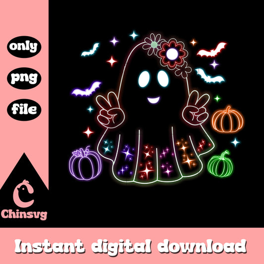 Halloween ghost cute flower neon design png, ghost halloween pictures png