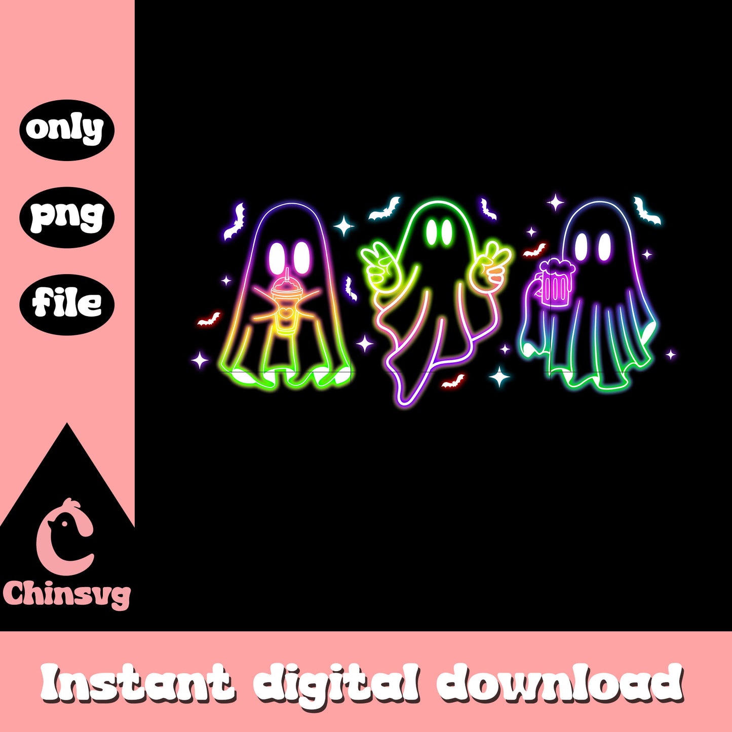 Halloween ghost drink neon png, ghost drawing cute png