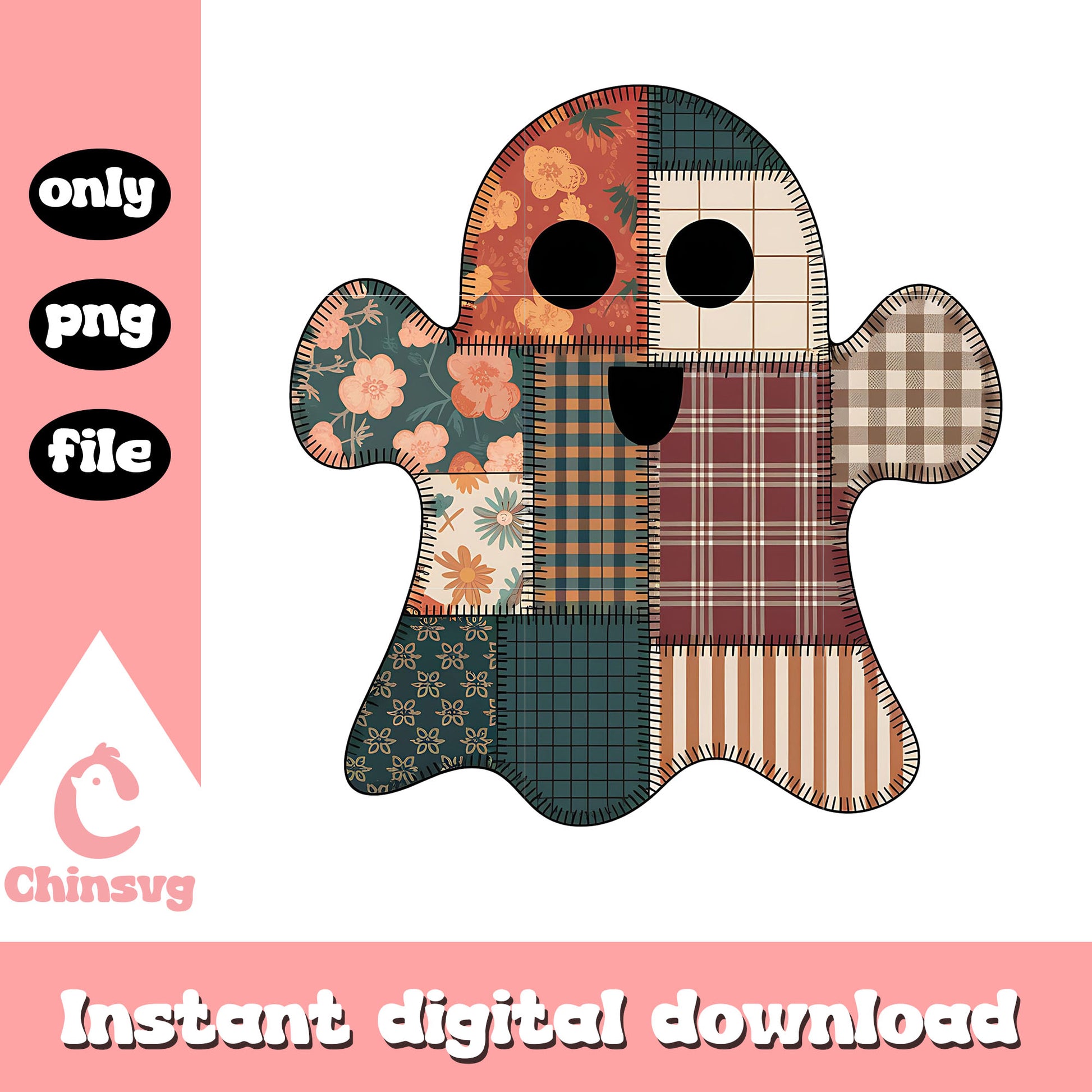 Halloween ghost patchwork design png, halloween holiday png