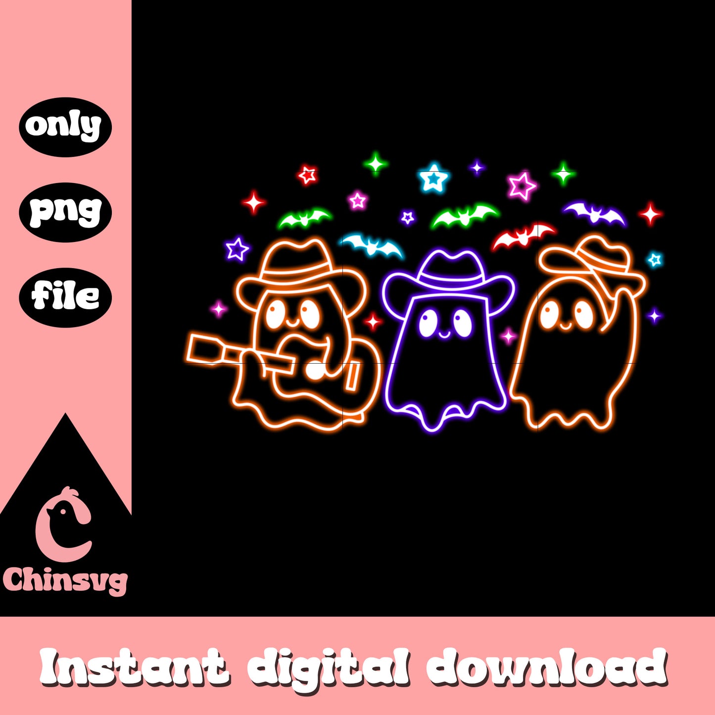 Halloween ghosts cute funny neon png, halloween ghost decor png