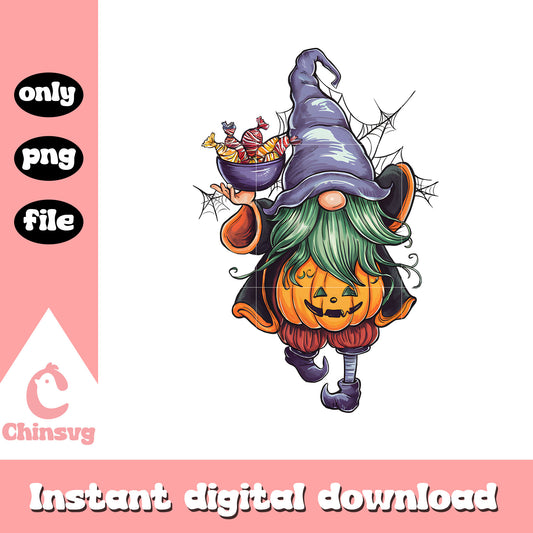 Halloween gnome drawing design png, pumpkin halloween png