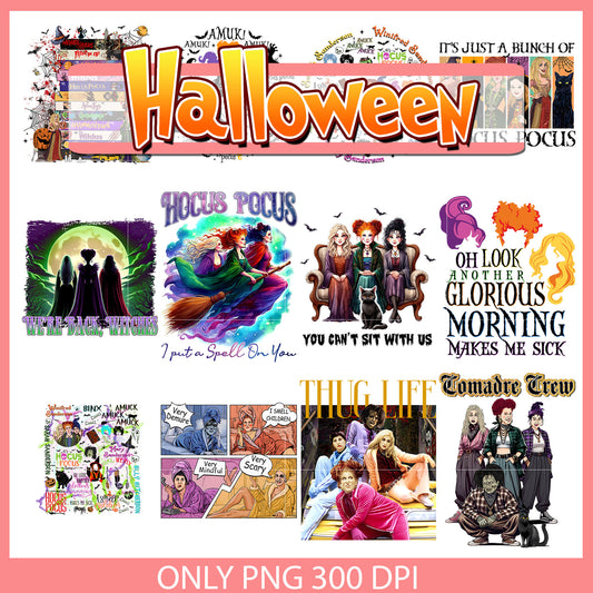 Halloween hocus pocus design bundle png, hocus pocus halloween​ png
