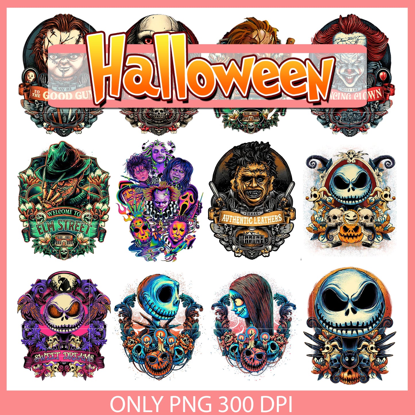 Halloween horror characters design bundle png, halloween horror​ png
