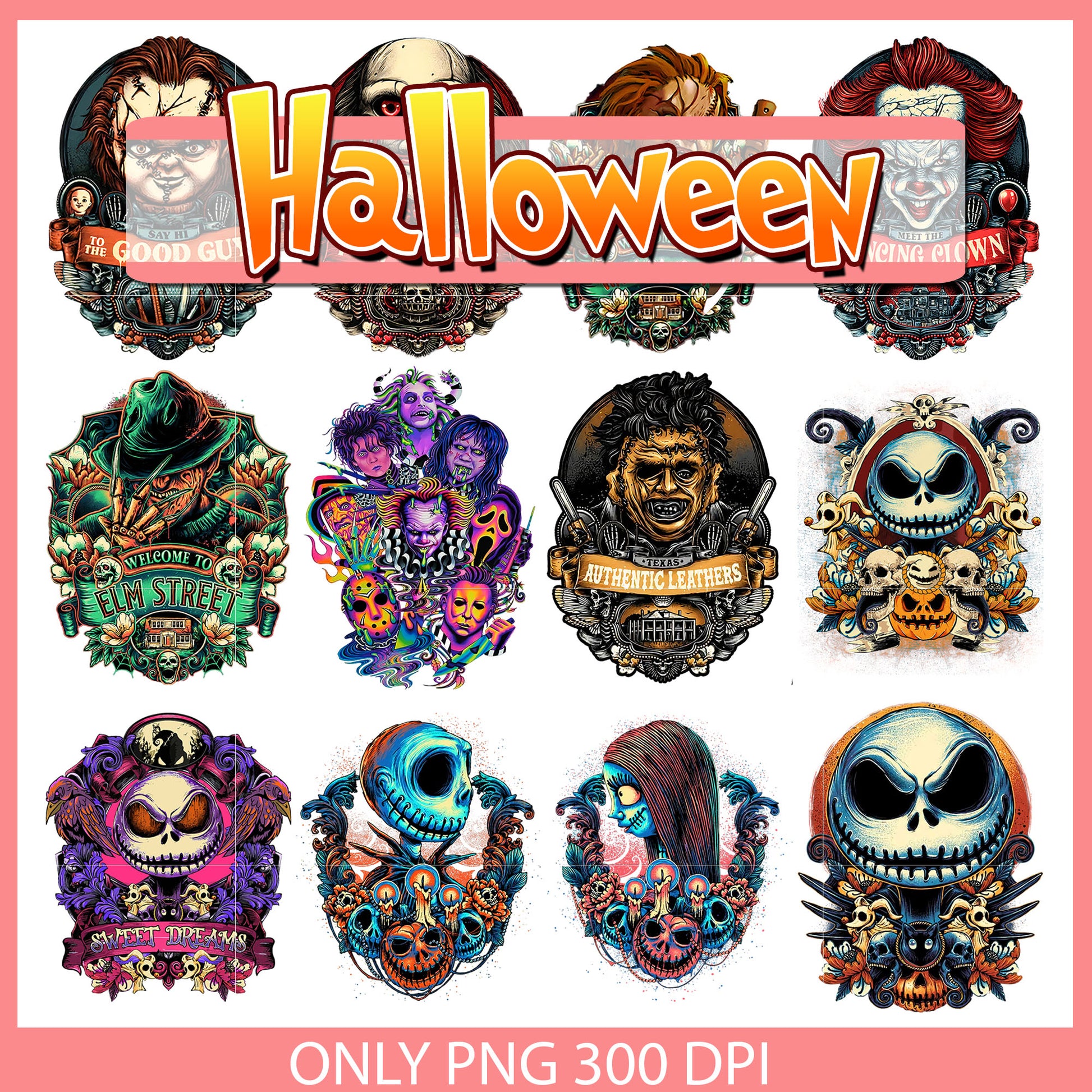 Halloween horror characters design bundle png, halloween horror​ png