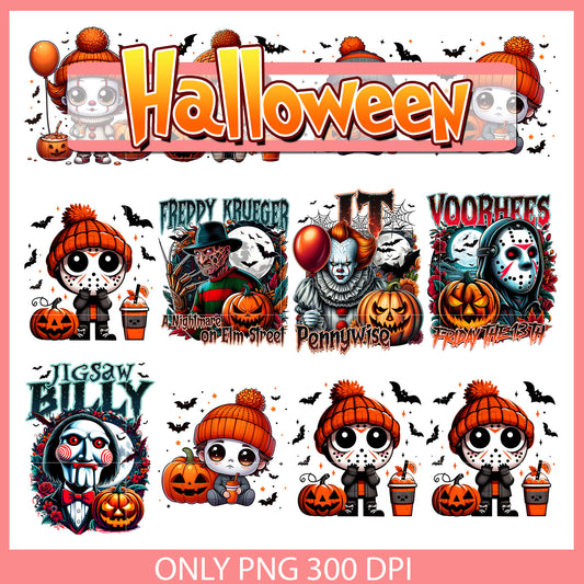 Halloween horror characters design bundle png, halloween horror nights​ png