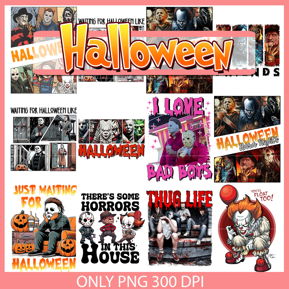 Halloween horror characters design bundle png, halloween horror nights ...