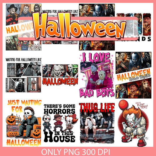 Halloween horror characters design bundle png, halloween horror nights​ png