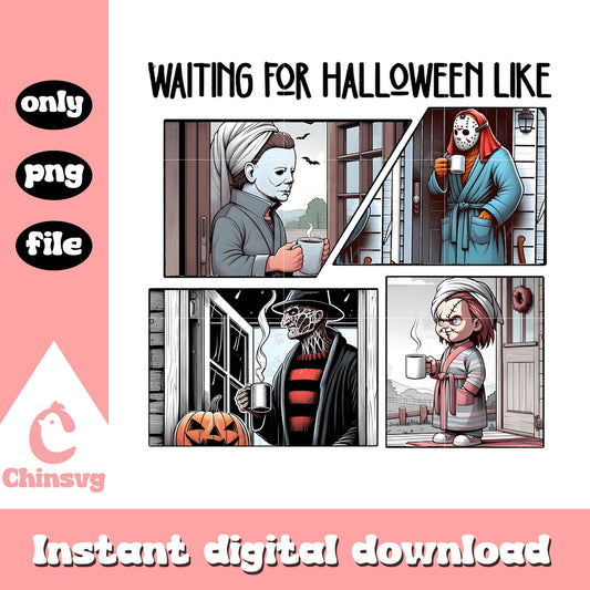 Halloween horror characters movies coffee collage png, collage pic png