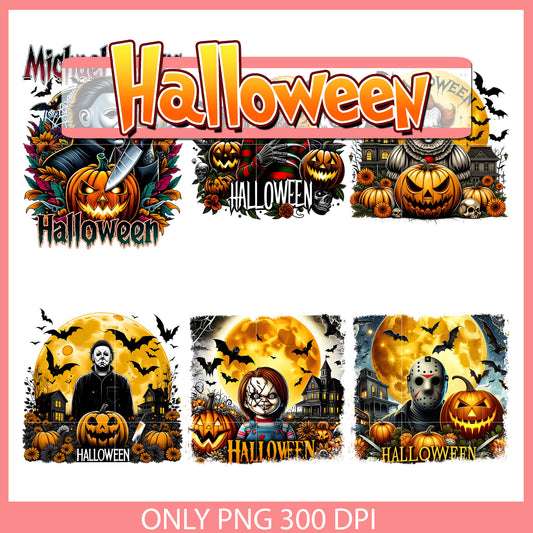 Halloween horror characters pumpkin bunlde png, halloween horror​ png