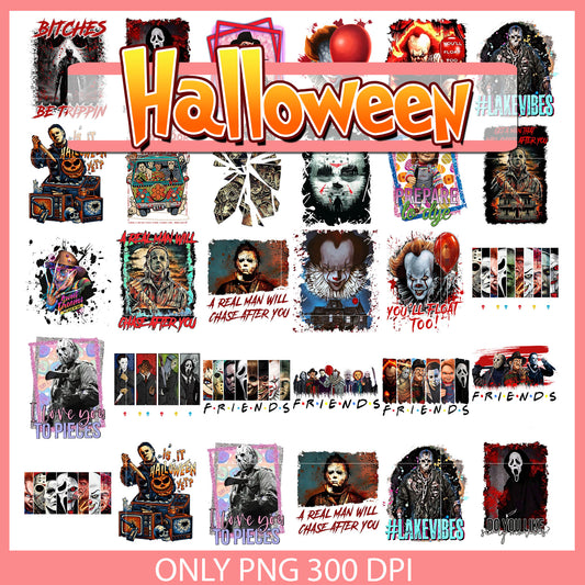 Halloween horror friends design bundle png, scary horror characters​ png