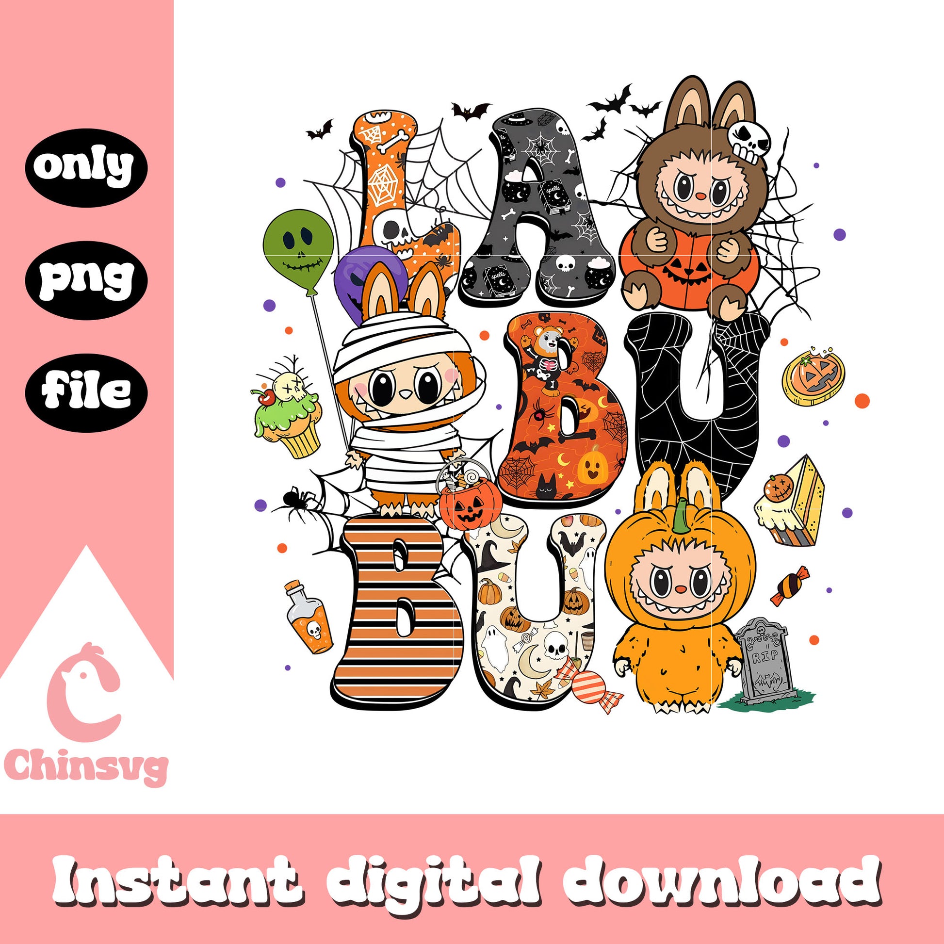 Halloween horror labubu decorations png, halloween labubu png