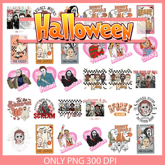 Halloween horror name pink bundle png, horror character names​ png