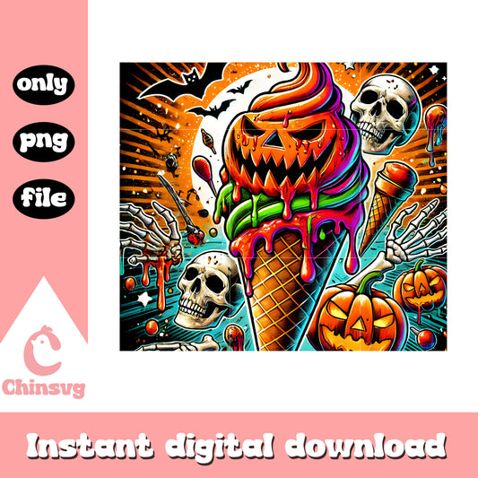 Halloween ice cream design tumbler png, halloween skull png