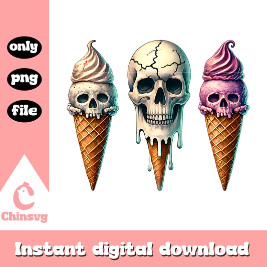 Halloween ice cream skull drawing design png, halloween design png
