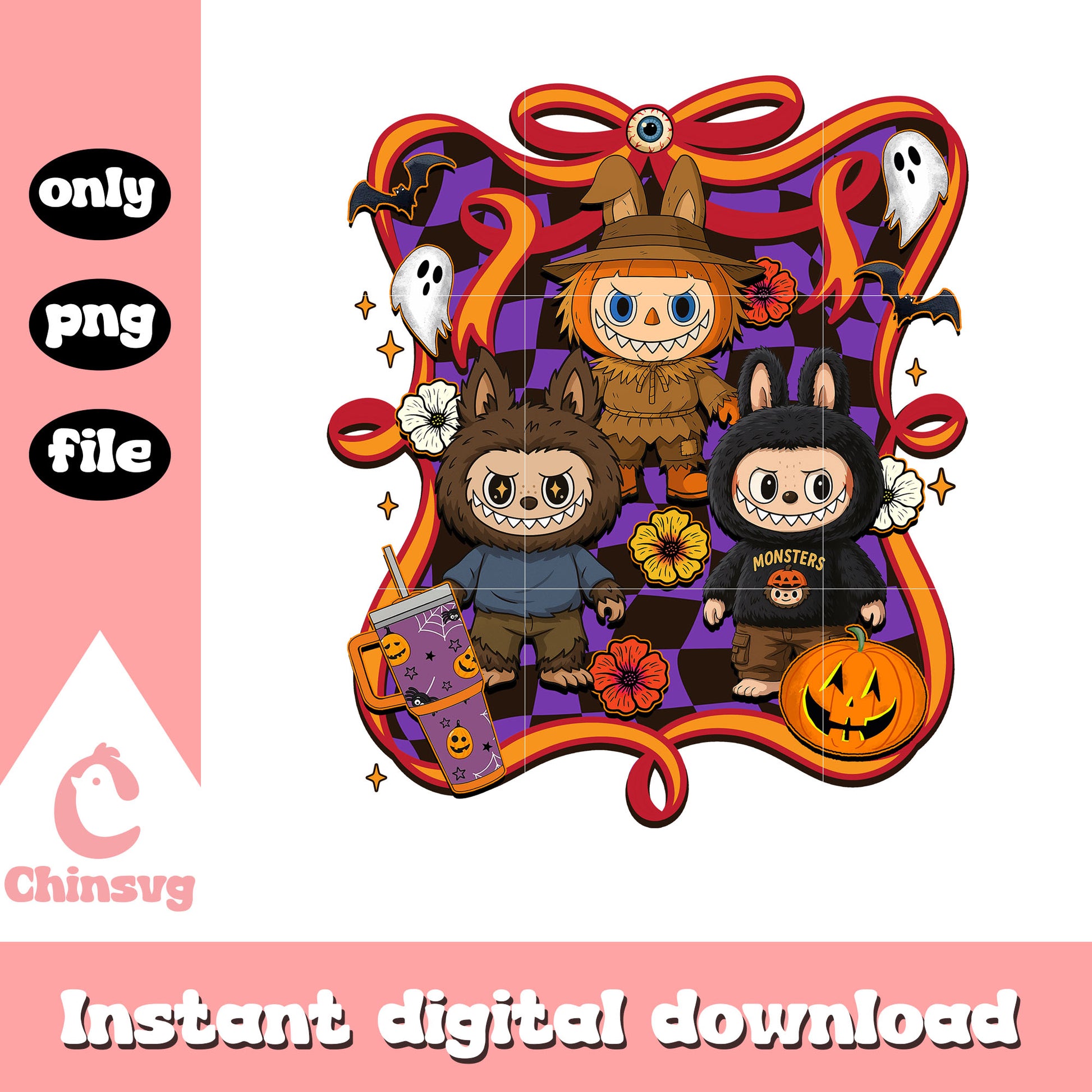 Halloween labubu classic bow clipart png, halloween decoration png