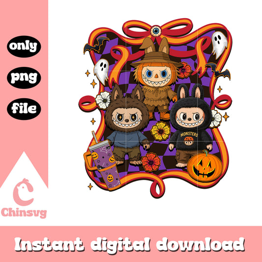 Halloween labubu classic bow clipart png, halloween decoration png