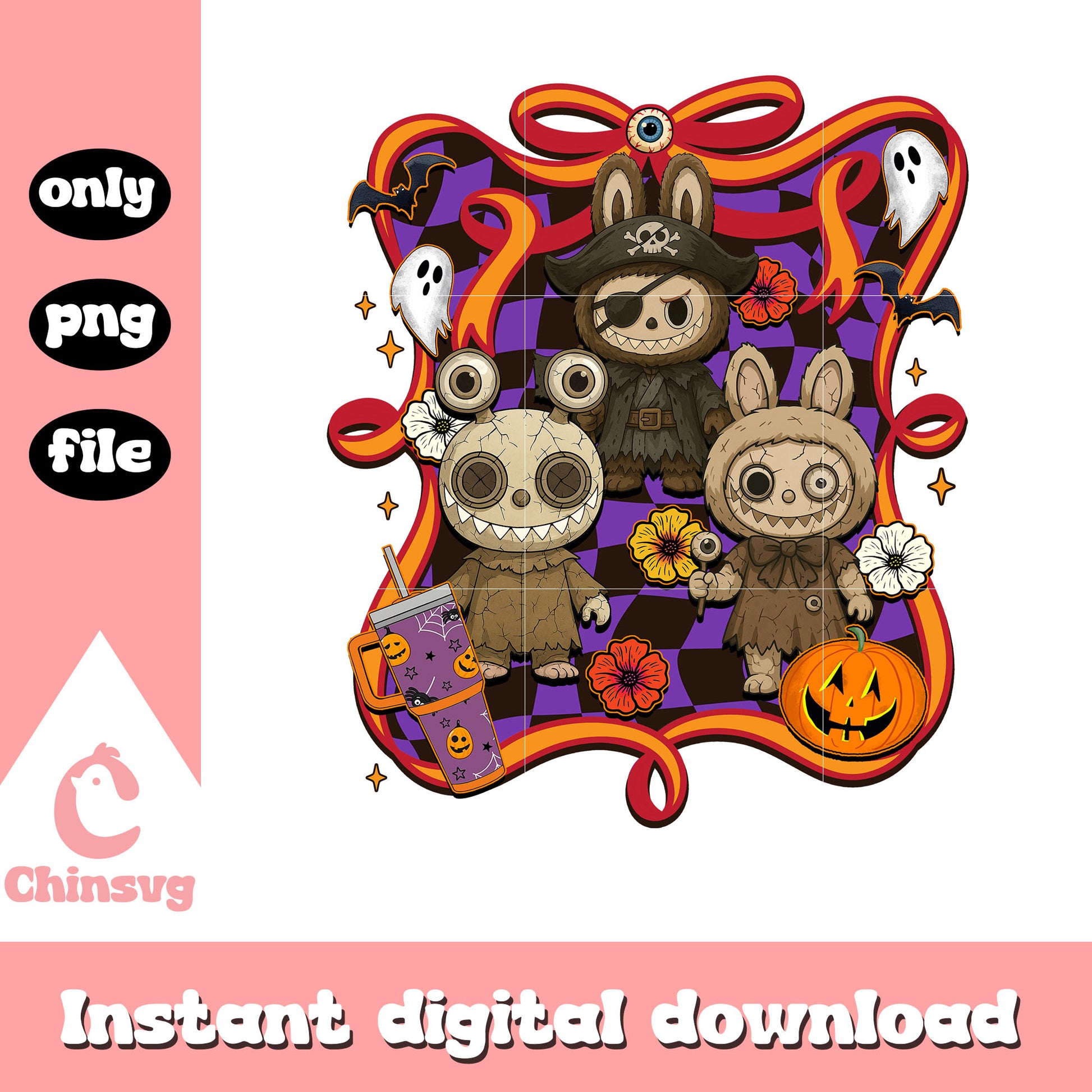 Halloween labubu classic characters bow clipart png, halloween png