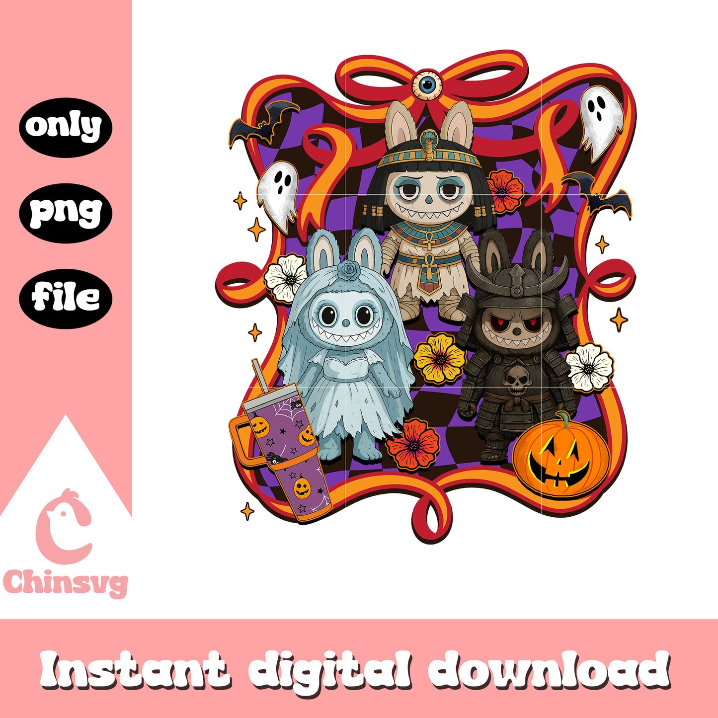 Halloween labubu classic monster doll bow clipart png, labubu png