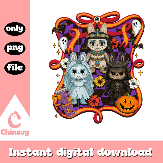 Halloween labubu classic monster doll bow clipart png, labubu png