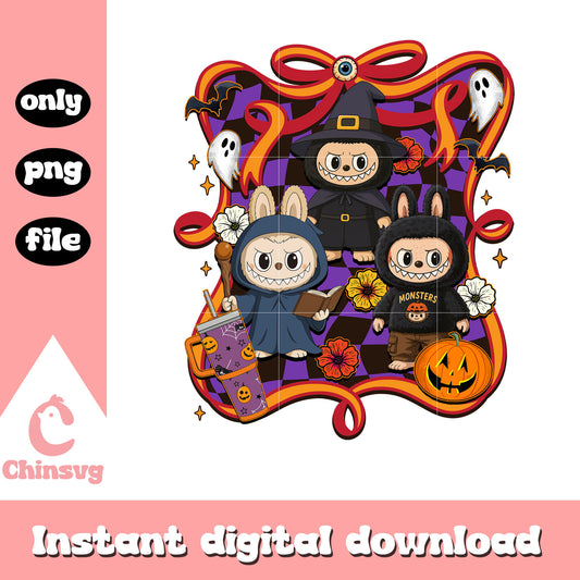 Halloween labubu classic witches bow clipart png, halloween holiday png