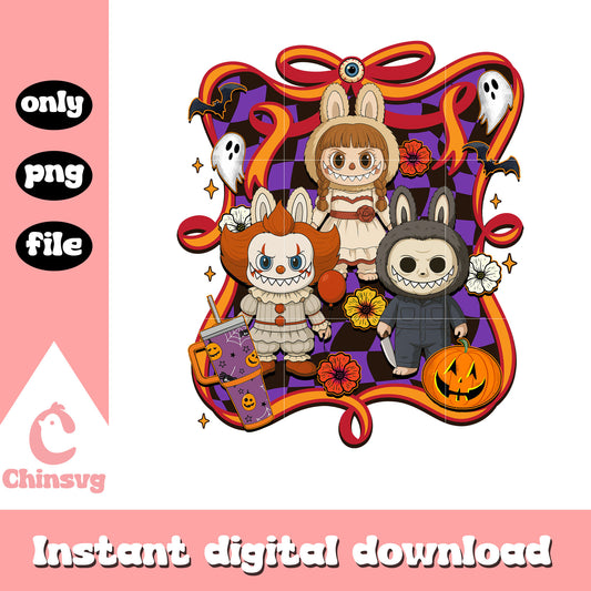 Halloween labubu doll bow art png, halloween labubu png