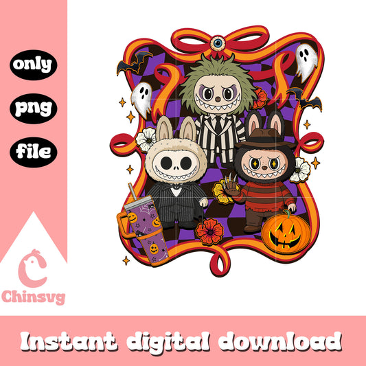 Halloween labubu doll bow clipart png, labubu halloween png