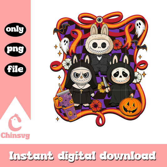 Halloween labubu doll bow design png, halloween art png, labubu png