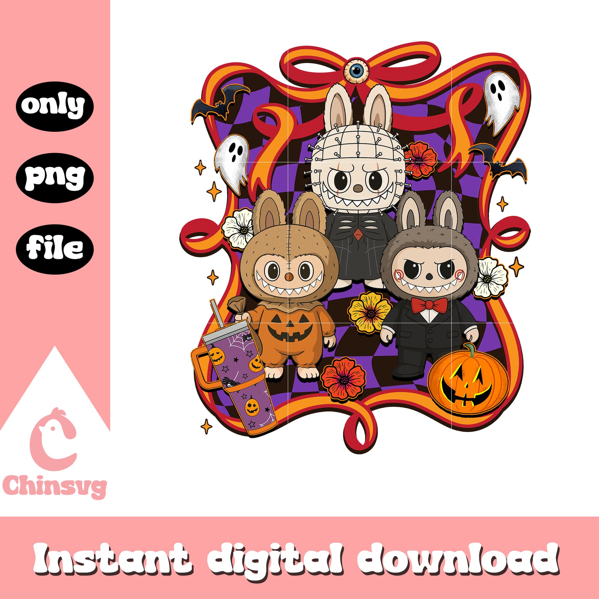 Halloween labubu doll bow png, halloween decor png, labubu art png