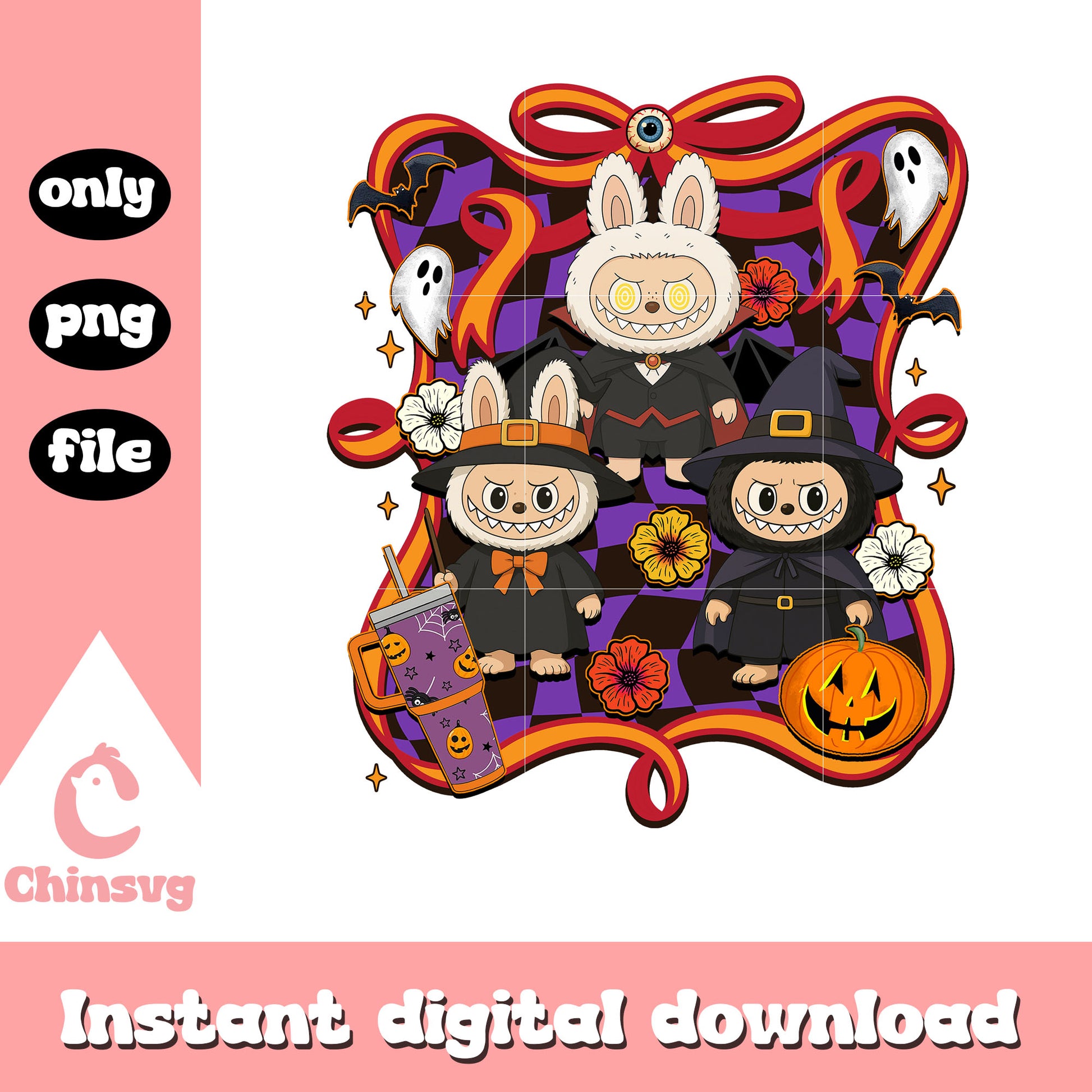 Halloween labubu doll classic bow png, halloween decoration png