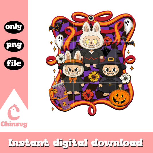 Halloween labubu doll classic bow png, halloween decoration png