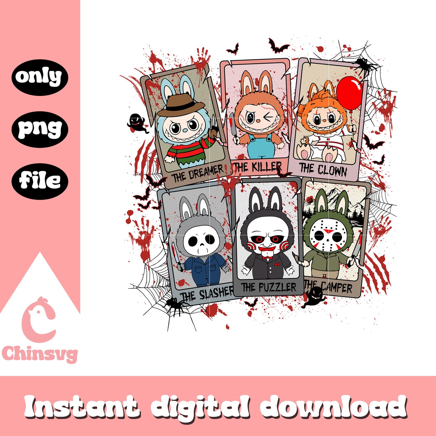 Halloween labubu frame png, halloween cartoon characters png