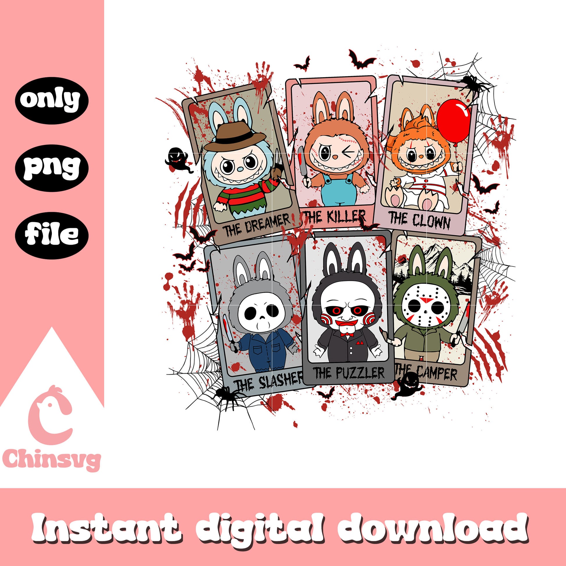 Halloween labubu frame png, halloween cartoon characters png