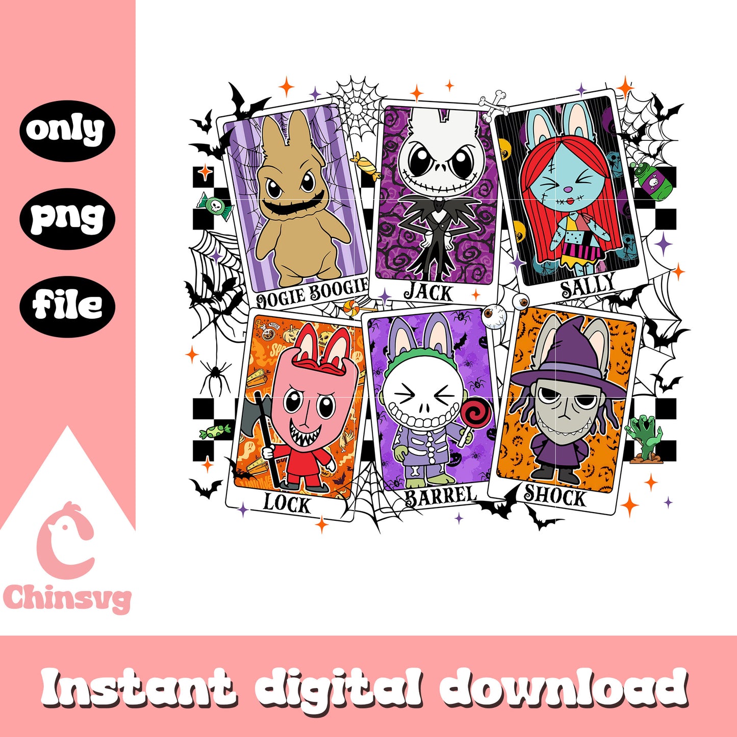 Halloween labubu jack skellington card png, jack skellington movie png