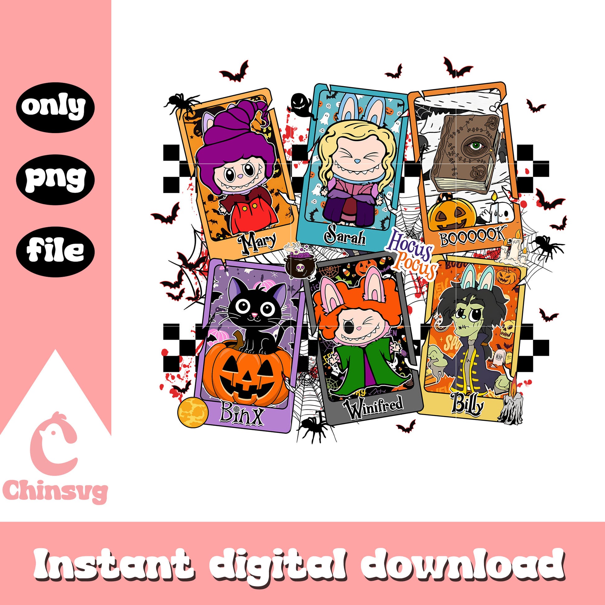 Halloween labubu sanderson sisters card png, hocus pocus film png