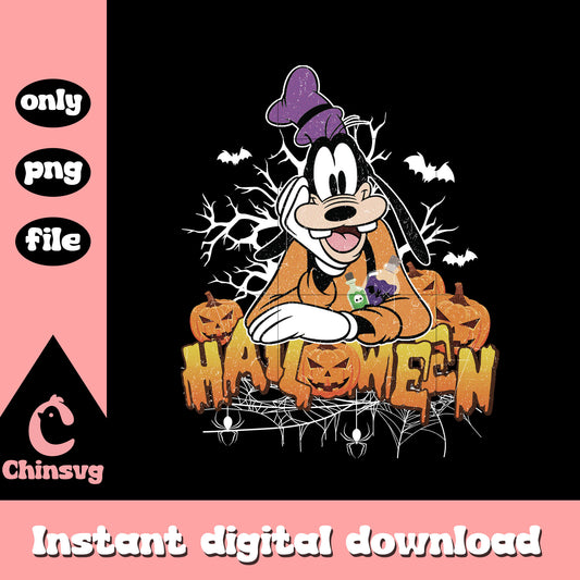 Halloween logo goofy disney design png, disney halloween decor png