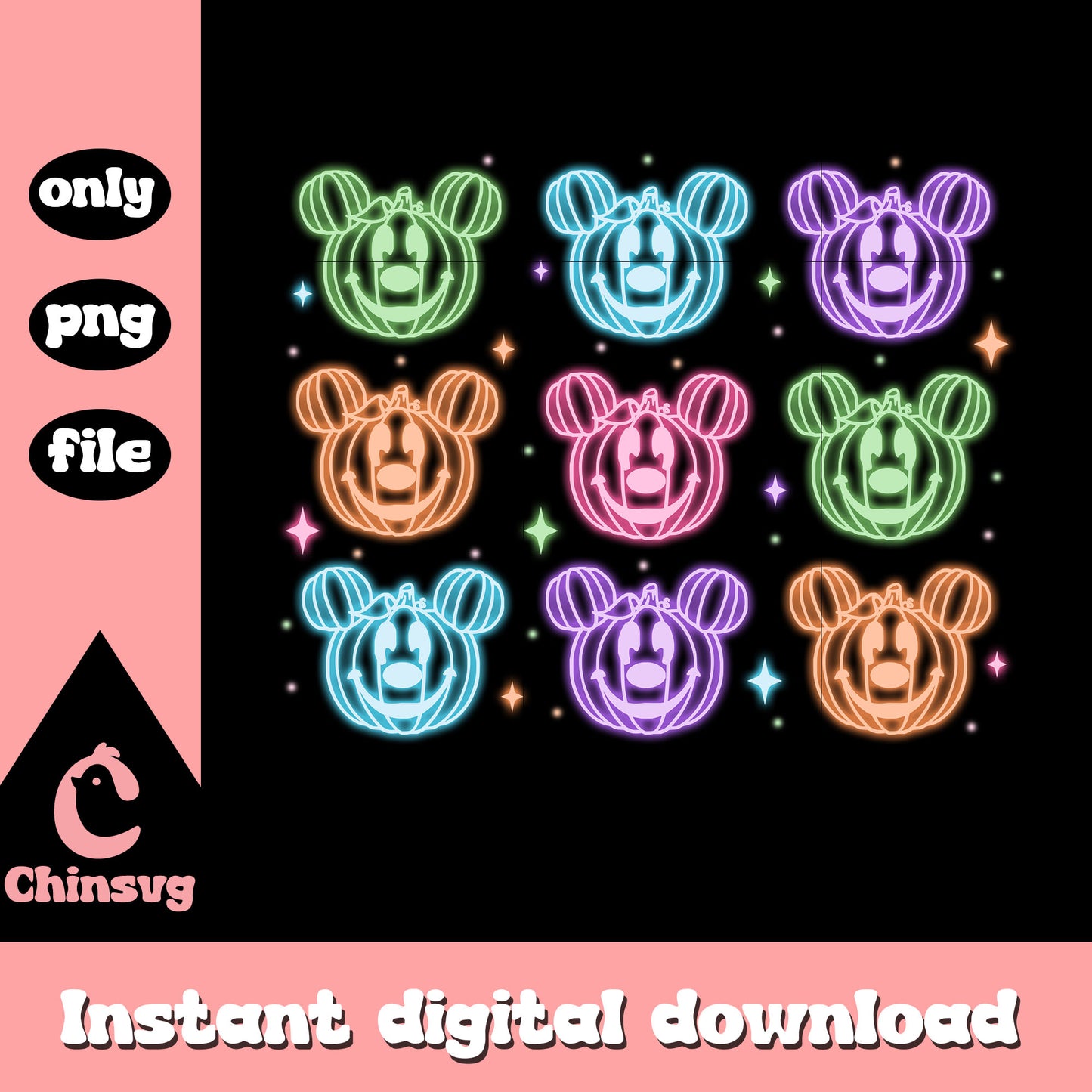 Halloween mickey face pumpkin neon png, halloween mickey png