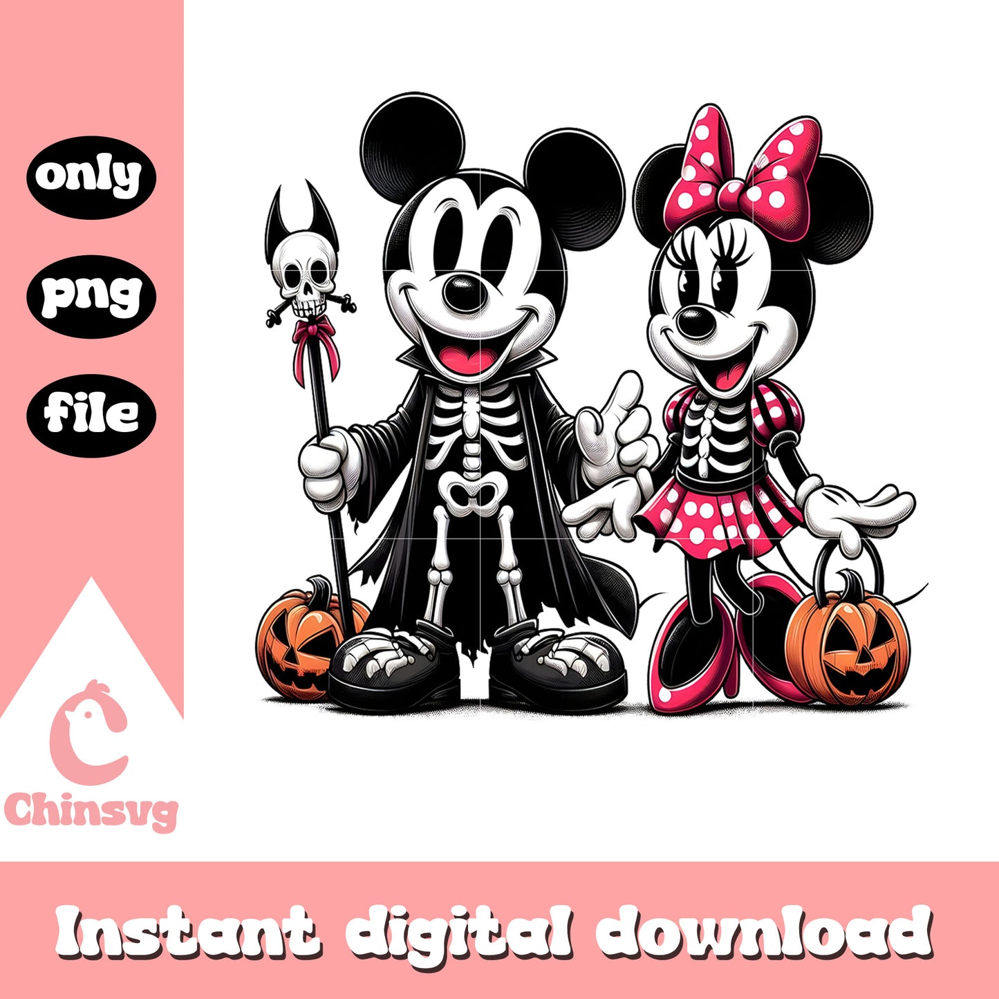 Halloween mickey minnie skeleton disney png, mickey and minnie mouse png